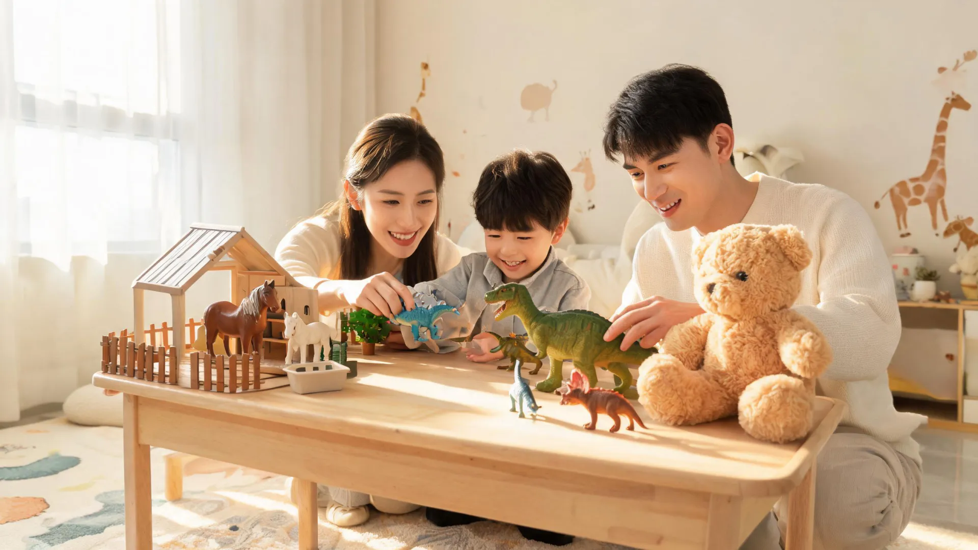 Schleich animal figures arranged for family play